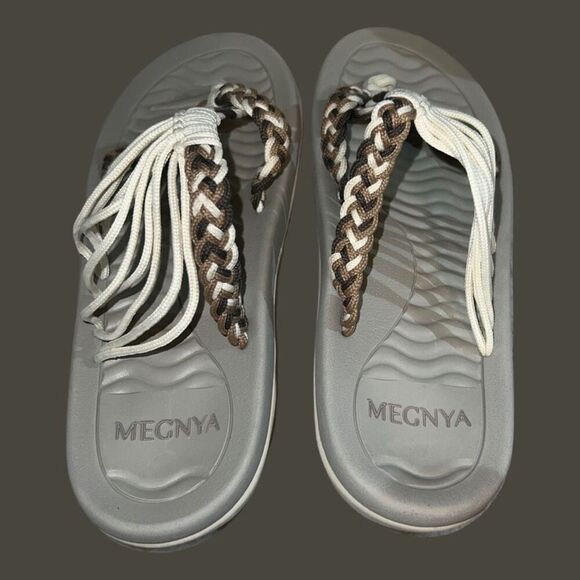 NEW  MEGNYA Womens Comf ROPE Sandal Braided cord Straps Tan Brown Cream Size 8 - Picture 3 of 7